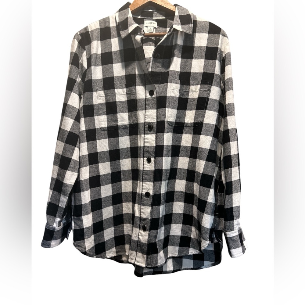 J.Crew Outlet Buffalo Plaid Flannel Shirt, Black and White, Size Small